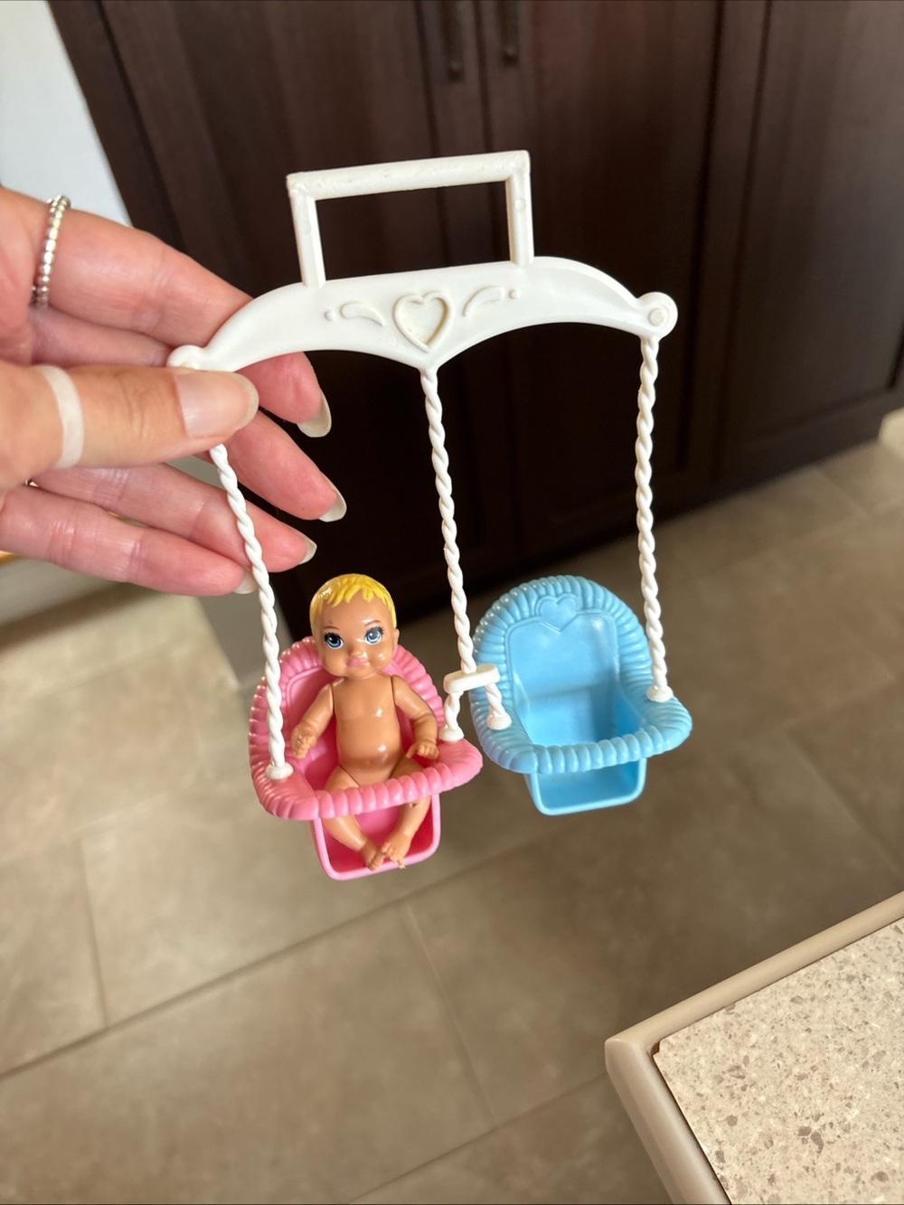 Fisher Price Loving Family SWING Vtg 1993 Double Twin Baby Porch 5.5" Pink Blue